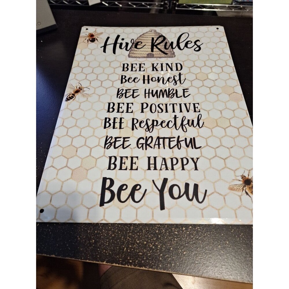 12" x 16" Metal Tin Sign “Hive Rules – Bee You” Bee Themed Decor
